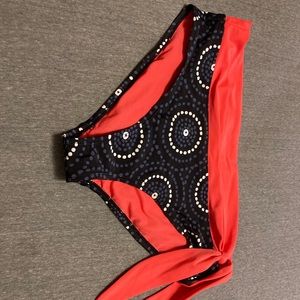 ☀️ Elle Bikini Bottom Coral and Black Geometry Pattern with Side Tie
